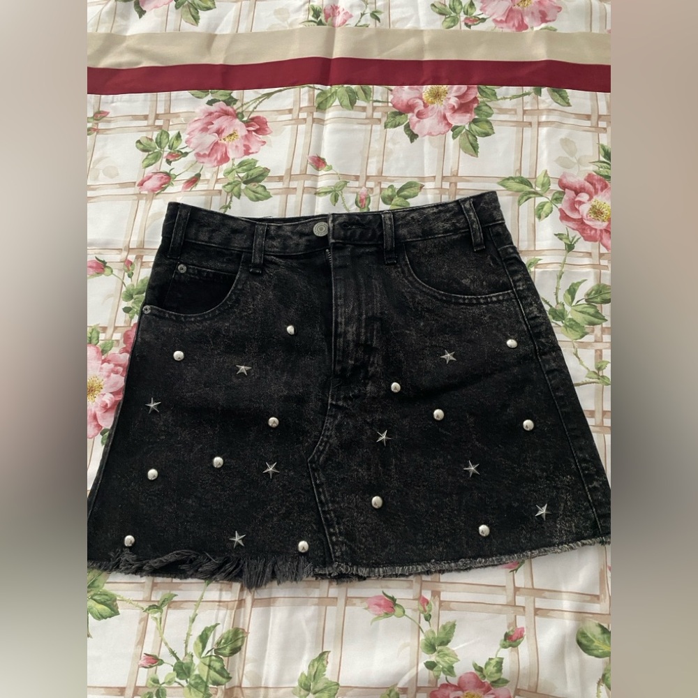 Bershka Black Skirt with Floral Interior
